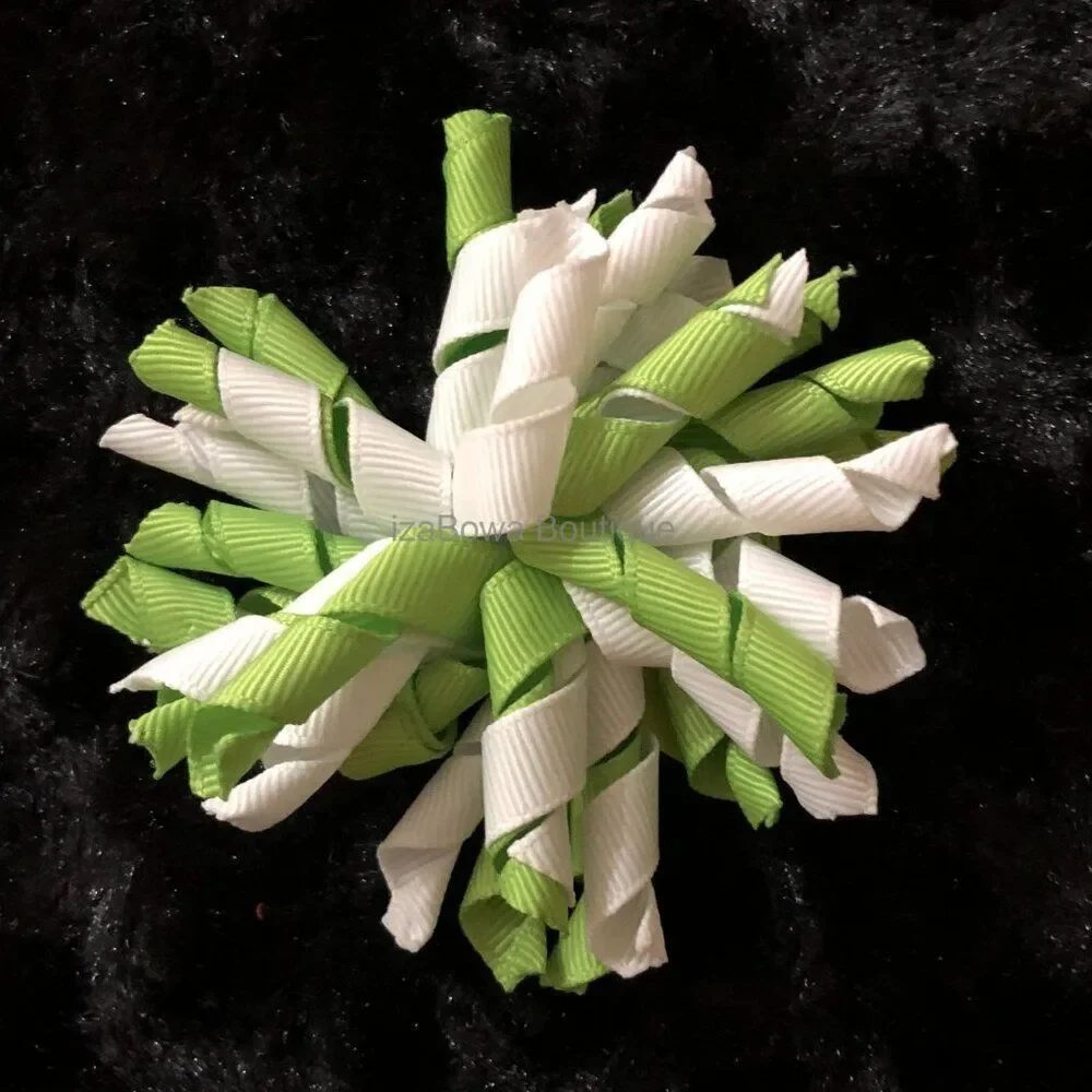 Lime Green & White Korker Bow   4B2117  Handmade NWT Boutique